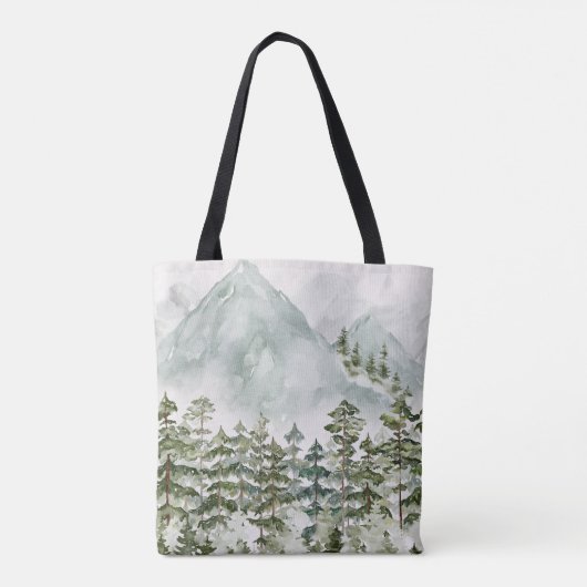 Bos en Berg Natuur Waterverf Tote Bag (Achterkant)