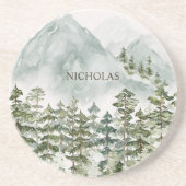 Bos en Berg Natuur Waterverf Zandsteen Onderzetter (Voorkant)