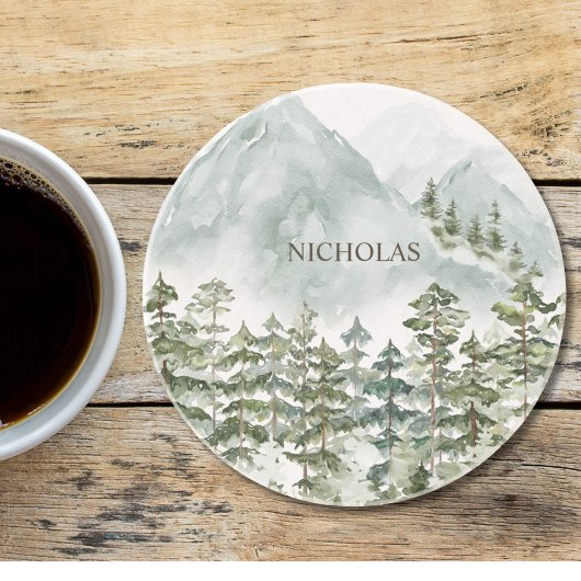 Bos en Berg Natuur Waterverf Zandsteen Onderzetter