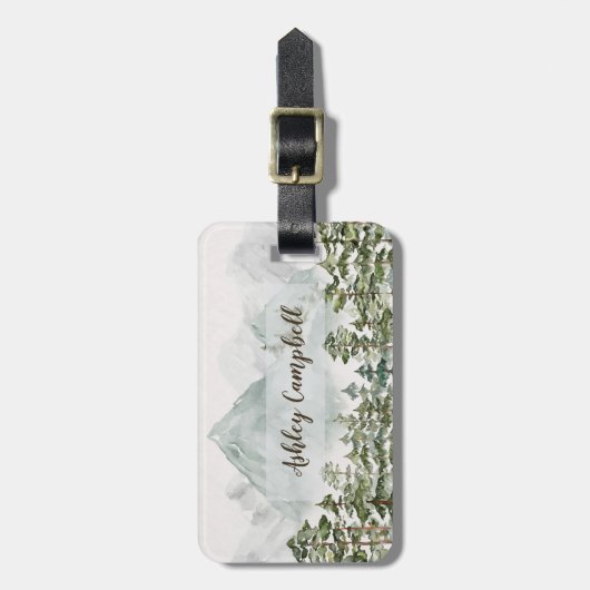 Bos en bergen Natuur Waterverf Bagagelabel (Voorkant verticaal)