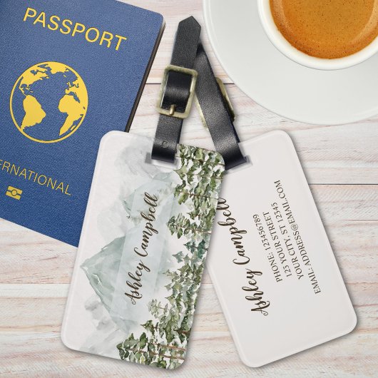 Bos en bergen Natuur Waterverf Bagagelabel