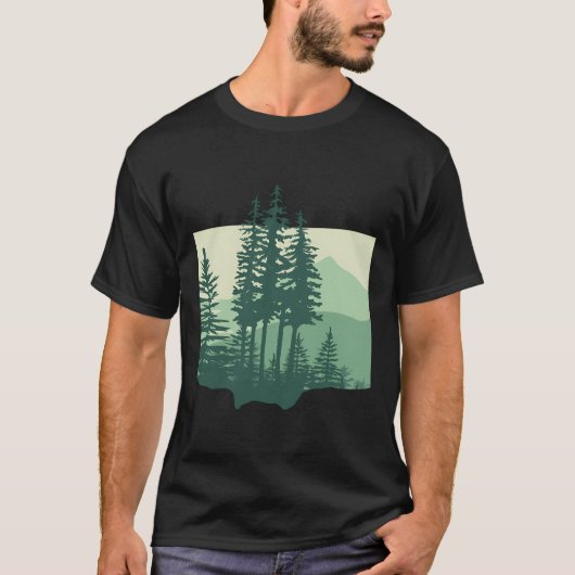 Bos en bergen van dennenbomen t-shirt (Voorkant)