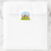 Bos en bergtoppen vierkante sticker (Tas)
