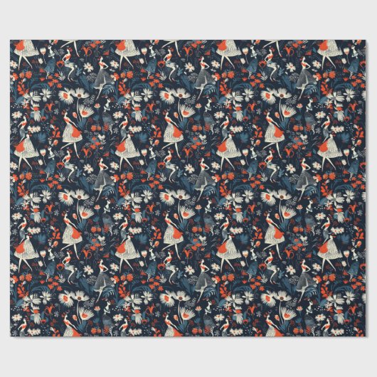 Bos en Lady Fairy Tale Blauw Kinder Cadeaupapier (Vlak)