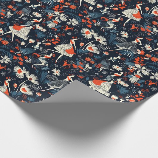 Bos en Lady Fairy Tale Blauw Kinder Cadeaupapier (Hoek)