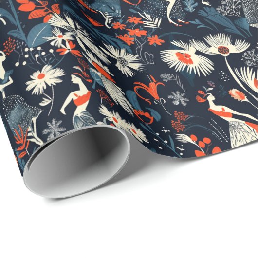 Bos en Lady Fairy Tale Blauw Kinder Cadeaupapier (Rol Hoek)