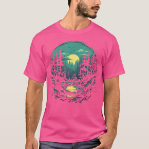 Bos en Natuur Pine Tree Mountain Moon Blauwgroen T-shirt