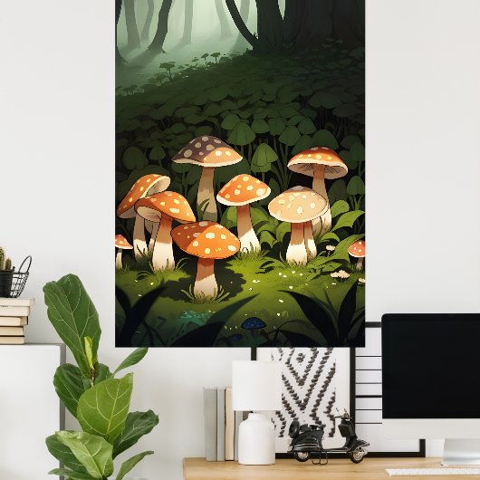 Bos en paddenstoelen poster (Thuiskantoor)