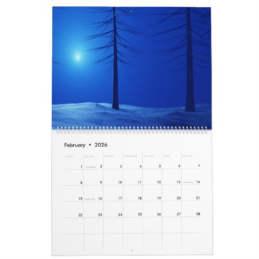 Bos Esthetisch Landschap Donkerblauw fantasie Kalender (Feb 2026)