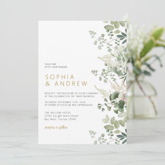 Bos Eucalyptus groen bruiloft uitnodiging (Staand voorkant)