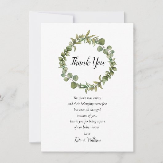 Bos Eucalyptus Groene Baby Shower Gedicht Bedankkaart (Voorkant)