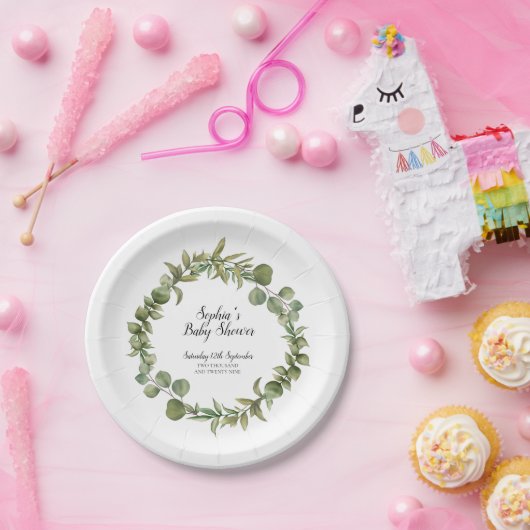 Bos Eucalyptus Groene Baby Shower Papieren Bordje (Feest)