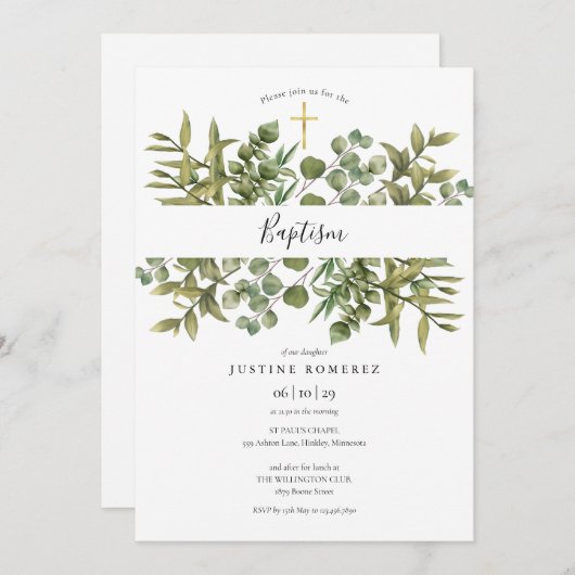 Bos Eucalyptus Groene Doop Christening Kaart (Voorkant / Achterkant)