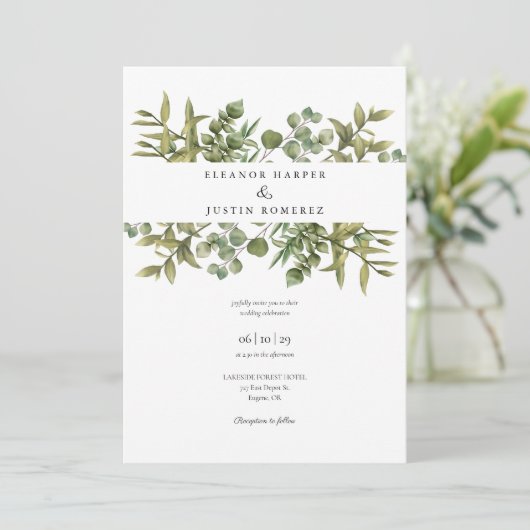 Bos Eucalyptus Groene Trouwfoto Kaart (Staand voorkant)