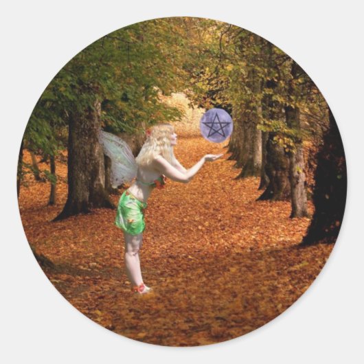Bos Faerie met Magic Orb en Pentacle Ronde Sticker (Voorkant)