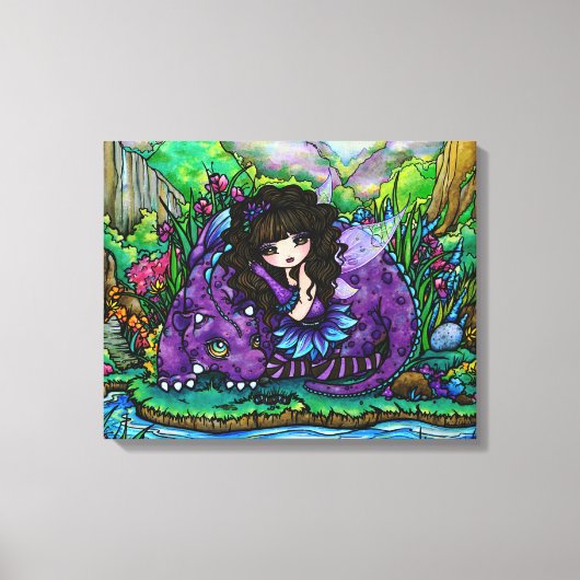 Bos Fairy Paarse Dragon Nursery Canvas Art (Voorkant)