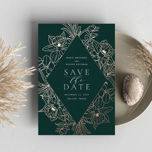 Bos | Floral Diamond Folie Save the Date Card Folie Uitnodiging