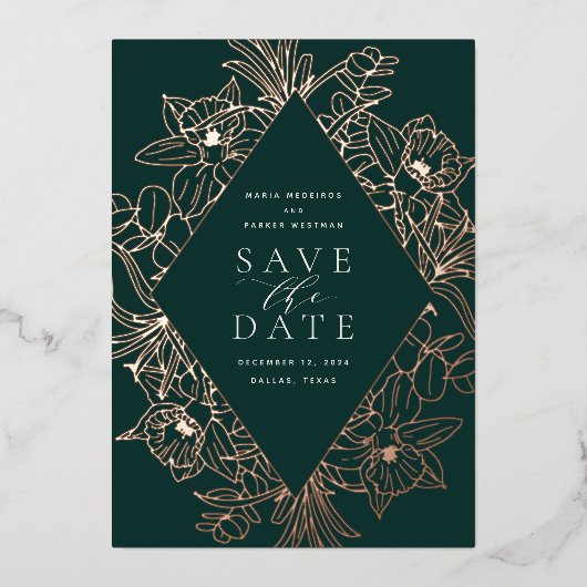 Bos | Floral Diamond Folie Save the Date Card Folie Uitnodiging (Voorkant)