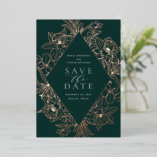 Bos | Floral Diamond Folie Save the Date Card Folie Uitnodiging (Staand Voorkant)
