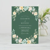 Bos Geel Aqua Bloemenslingers Bruiloft Kaart (Staand voorkant)