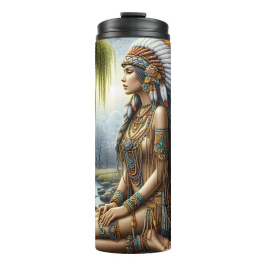 Bos geest, vrouw, wolf metgezel. thermosbeker (Voorkant)