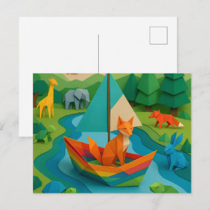 Bos Gevouwen Dieren – Kleurrijke Origami Wildlife Feestdagenkaart