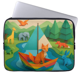 Bos Gevouwen Dieren – Kleurrijke Origami Wildlife  Laptop Sleeve