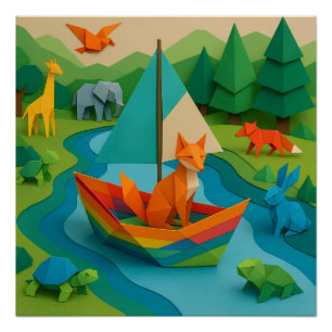 Bos Gevouwen Dieren – Kleurrijke Origami Wildlife Perfect Poster