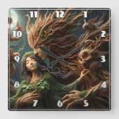 Bos goden omarmen onder maanlicht vierkante klok (Voorkant)