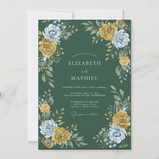 Bos Goud Staal Ranunculus Eucalyptus Bruiloft Kaart (Voorkant)