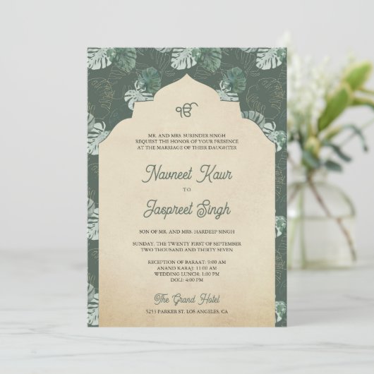 Bos groen bladeren foto Anand Karaj sikh bruiloft Kaart (Staand voorkant)