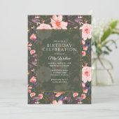 Bos groen + Blush roze bloemig | Tuin Verjaardag Kaart (Staand voorkant)