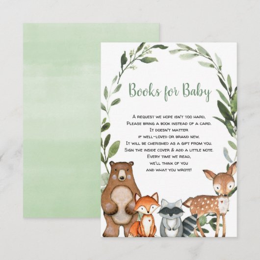 Bos groen dieren boek aanvraag baby shower informatiekaartje (Voorkant / Achterkant)