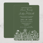 Bos Groen Donker Wildflower Eenvoudige bruiloft Kaart (Voorkant / Achterkant)