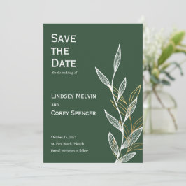 Bos Groen en Goud Blad Bruiloft Save the Date Kaart