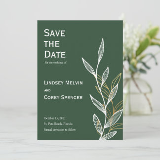 Bos Groen en Goud Blad Bruiloft Save the Date Kaart