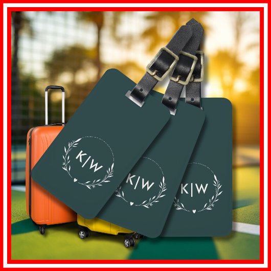 Bos groen en wit | Monogram moderne Initialen Bagagelabel