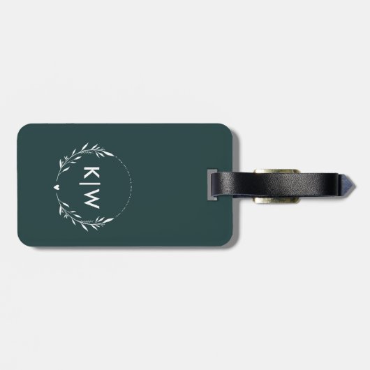 Bos groen en wit | Monogram moderne Initialen Bagagelabel (Achterkant horizontaal)