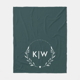 Bos groen en wit   Monogram moderne Initialen Fleece Deken