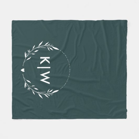 Bos groen en wit | Monogram moderne Initialen Fleece Deken (Voorkant (Horizontaal))
