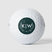 Bos groen en wit | Monogram moderne Initialen Golfballen (Voorkant)