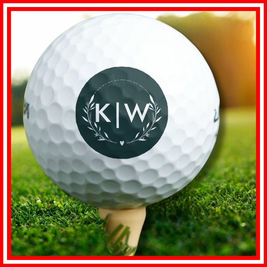 Bos groen en wit | Monogram moderne Initialen Golfballen
