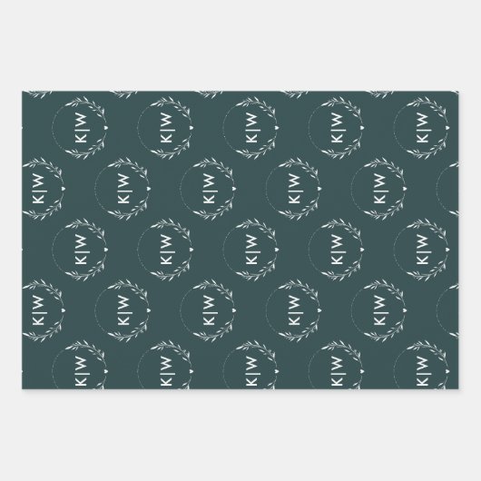 Bos groen en wit | Monogram moderne Initialen Inpakpapier Vel (Voorkant 2)