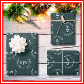 Bos groen en wit | Monogram moderne Initialen Inpakpapier Vel