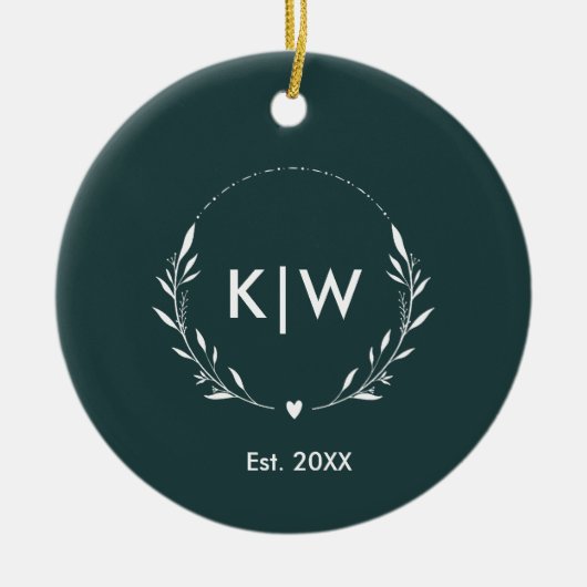 Bos groen en wit | Monogram moderne Initialen Keramisch Ornament (Voorkant)