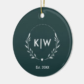 Bos groen en wit | Monogram moderne Initialen Keramisch Ornament (Links)
