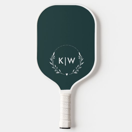 Bos groen en wit | Monogram moderne Initialen Pickleball Paddle (Achterkant)