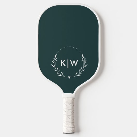 Bos groen en wit | Monogram moderne Initialen Pickleball Paddle (Voorkant)