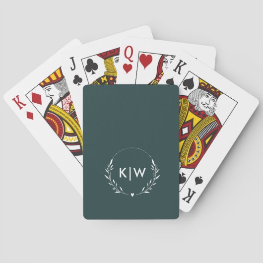 Bos groen en wit | Monogram moderne Initialen Pokerkaarten (Achterkant)