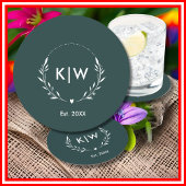 Bos groen en wit | Monogram moderne Initialen Ronde Kartonnen Onderzetter